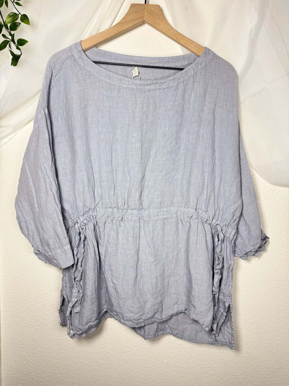 Eileen Fisher Organic Linen Blend Handkerchief Boxy Fit Oversized Tunic Blouse